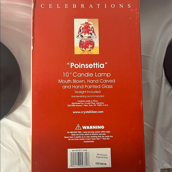 Festive Holiday Decor Celebrations Poinsettia Hand blown Glass Candle Vase - Picture 4 of 6